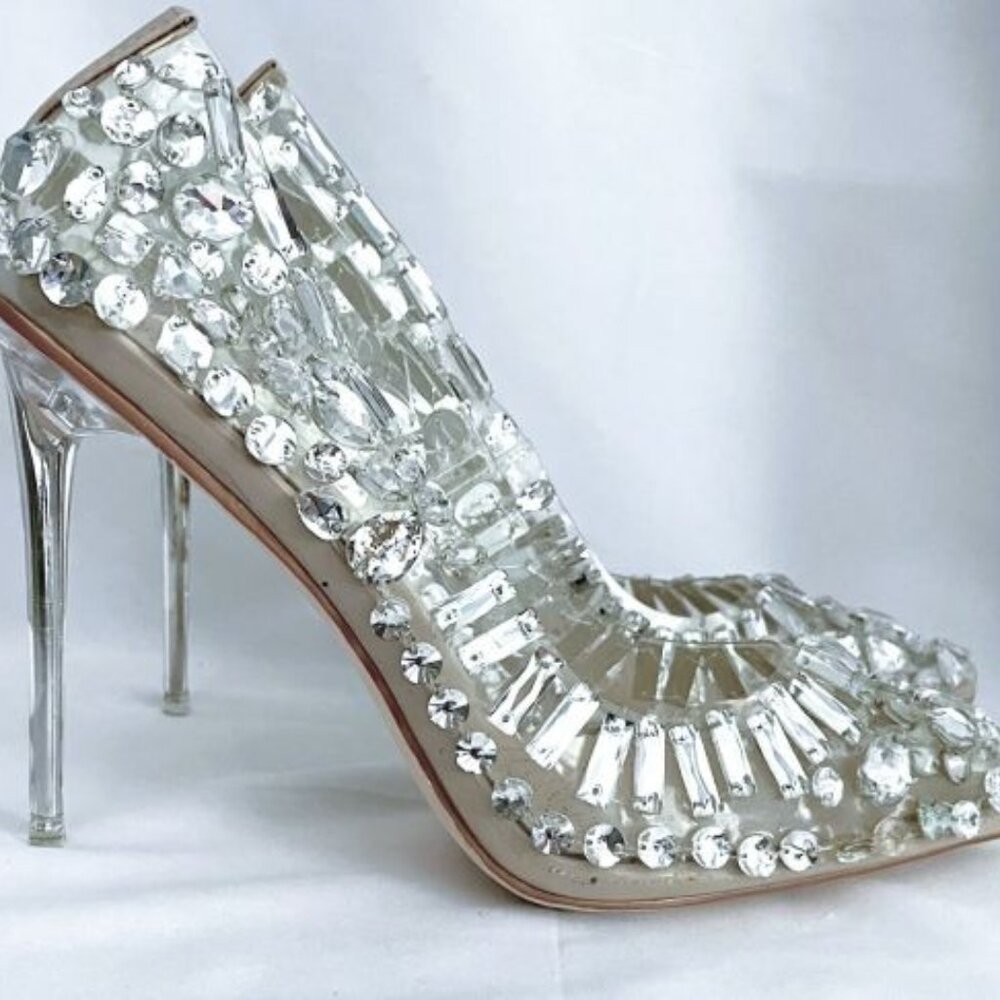 Cinderella Glass Rhinestone Heels Size 9 Azalea Wang High Heels The Bonnie Clear - Picture 4 of 10